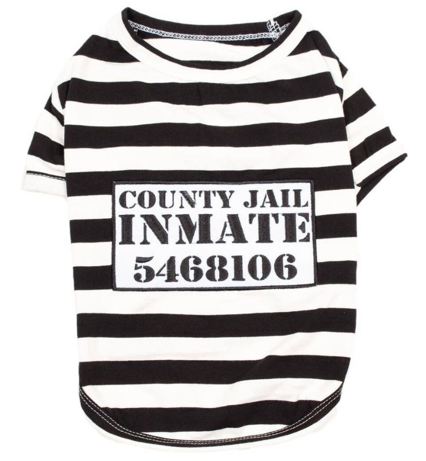 Black and white striped jail shirt hot sale