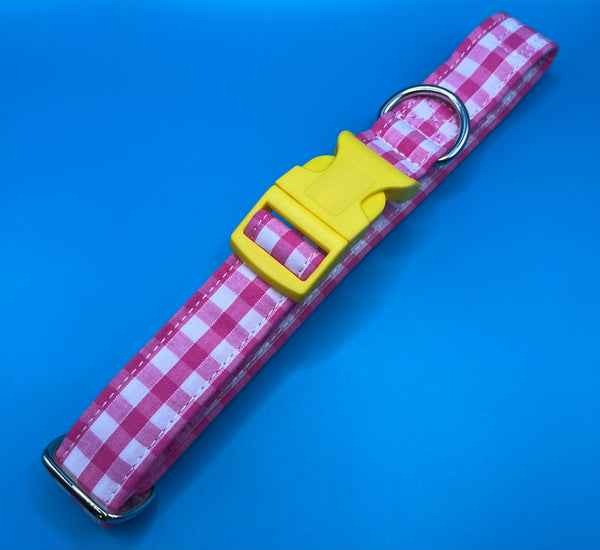 Gingham Dream Pink Dog Collar Handmade By Urban Tails