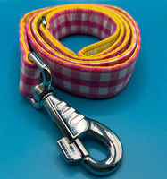 Pink/Yellow Gingham Dream Dog Lead Handmade By Urban Tails