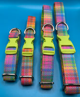 Neon Check Dog Collar Handmade By Urban Tails