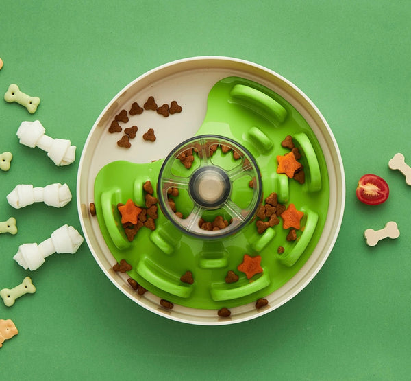 SPIN Interactive Slow Feeder Bowl UFO Maze & Dispenser Green By PetDreamHouse