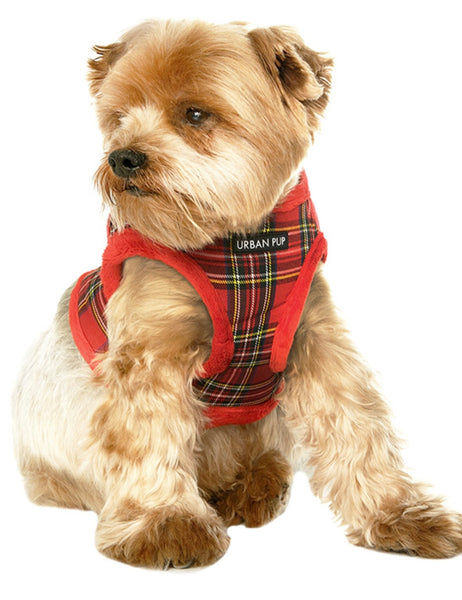 Luxury Fur Lined Red Tartan Step In Harness By Urban Pup