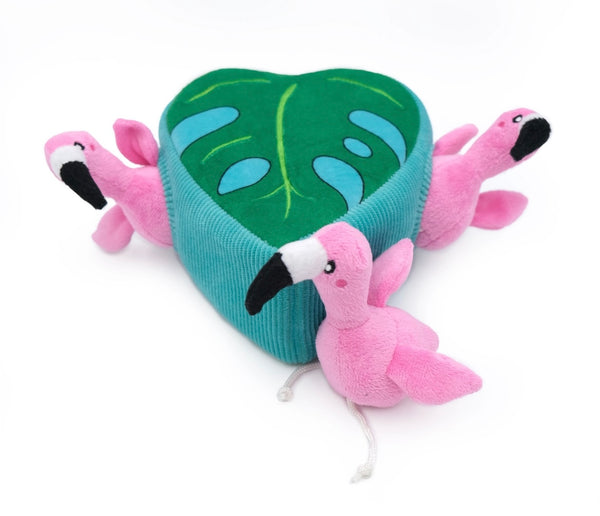 Zippy Burrow Monstera Tropical Leaf Flamingo Toy By Zippy Paws