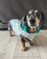 Reversible Dog Raincoat Neon Aqua & Iridescent By GF Pet