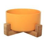 Yellow Ceramic & Bamboo Stand Bowl By Pet Wiz