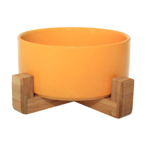Yellow Ceramic & Bamboo Stand Bowl By Pet Wiz