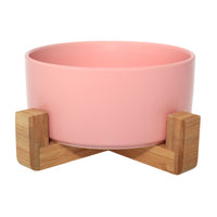 Blush Pink Ceramic & Bamboo Stand Bowl By Pet Wiz