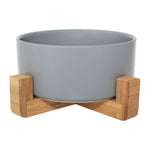 Grey Ceramic & Bamboo Stand Bowl By Pet Wiz