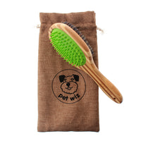 Bamboo Double Sided Bamboo Dog Brush with Silicone Massager By Pet Wiz
