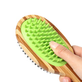 Bamboo Double Sided Bamboo Dog Brush with Silicone Massager By Pet Wiz