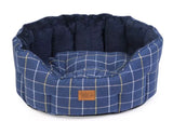 Winter Navy Check Tweed Oval Snuggle Dog Bed By House Of Paws