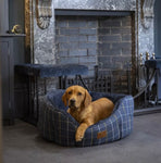 Winter Navy Check Tweed Oval Snuggle Dog Bed By House Of Paws