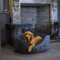 Winter Navy Check Tweed Oval Snuggle Dog Bed By House Of Paws