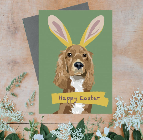 Happy Easter Spaniel Dog Greeting Card By Lorna Syson