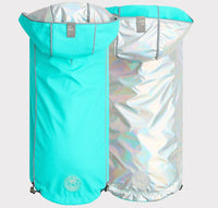 Reversible Dog Raincoat Neon Aqua & Iridescent By GF Pet