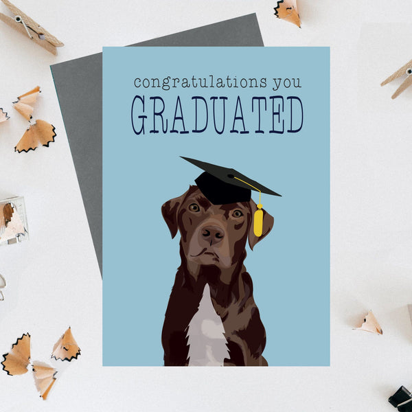 Graduation Chocolate Lab Dog Greeting Card By Lorna Syson