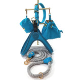 Blue/Grey Leather & Cotton Rope Dog Lead By The Luna Co