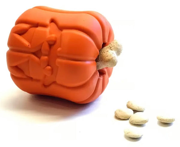 Pumpkin Jack o Lantern Treat Dispenser Chew Toy By SodaPup