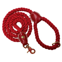 Red Leather Collar & Cotton Rope Dog Lead By The Luna Co