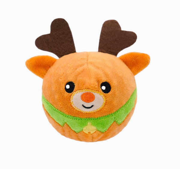 Happy Woofmas Holiday Reindeer Ball Toy By Hugsmart