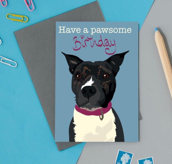 Pawsome Birthday Dog Greeting Card By Lorna Syson