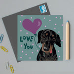 Love You Slinky Dachshund Dog Greeting Card By Lorna Syson