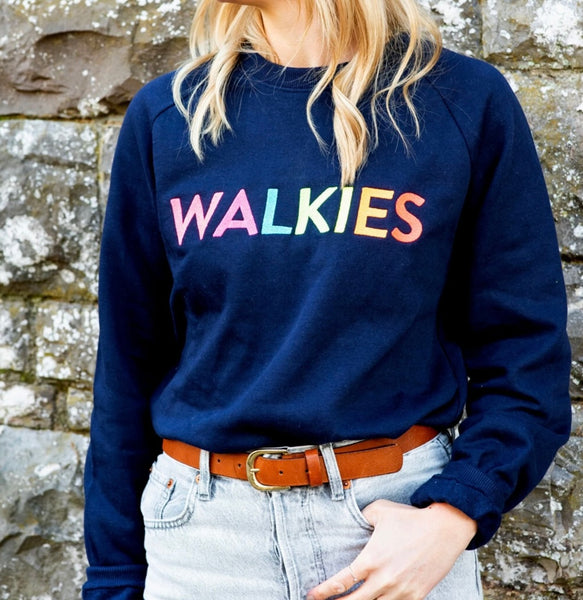 Neon Walkies Navy Sweatshirt Jumper By The Distinguished Dog Company