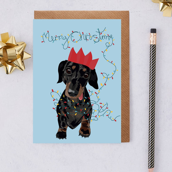 Christmas Slinky Dachshund Dog Greeting Card By Lorna Syson