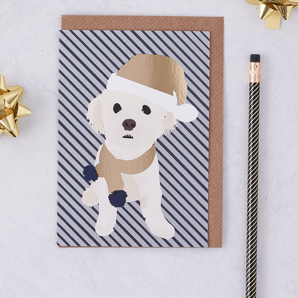 Christmas Bichon Frise Dog Greeting Card By Lorna Syson