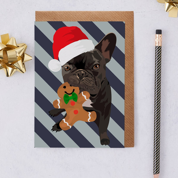 Christmas Frenchie Dog Greeting Card By Lorna Syson