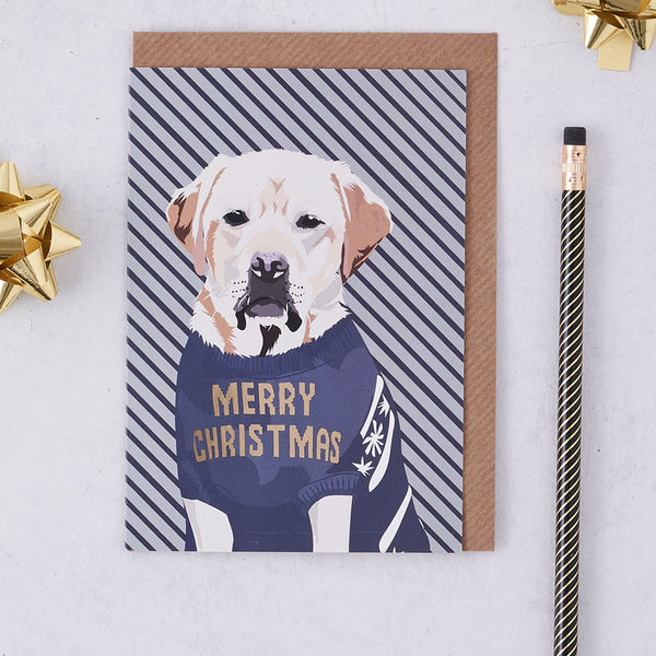 Christmas Yellow Labrador Dog Greeting Card By Lorna Syson