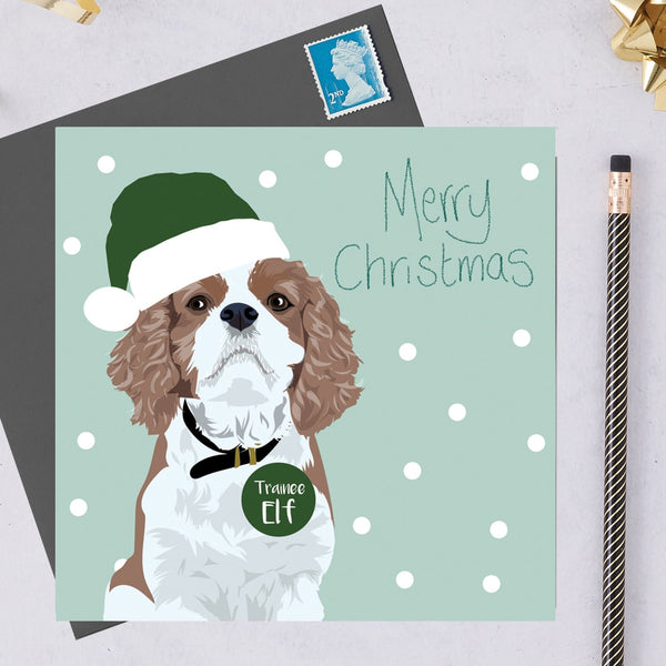 Christmas King Charles Spaniel Dog Greeting Card By Lorna Syson