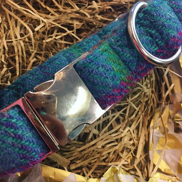 Harris Tweed Teal Dog Collar By Urban Tails