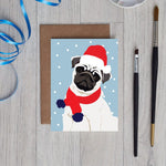 Christmas Pug Dog Greeting Card By Lorna Syson