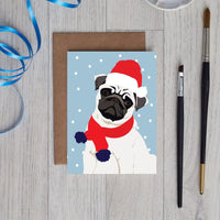 Christmas Pug Dog Greeting Card By Lorna Syson